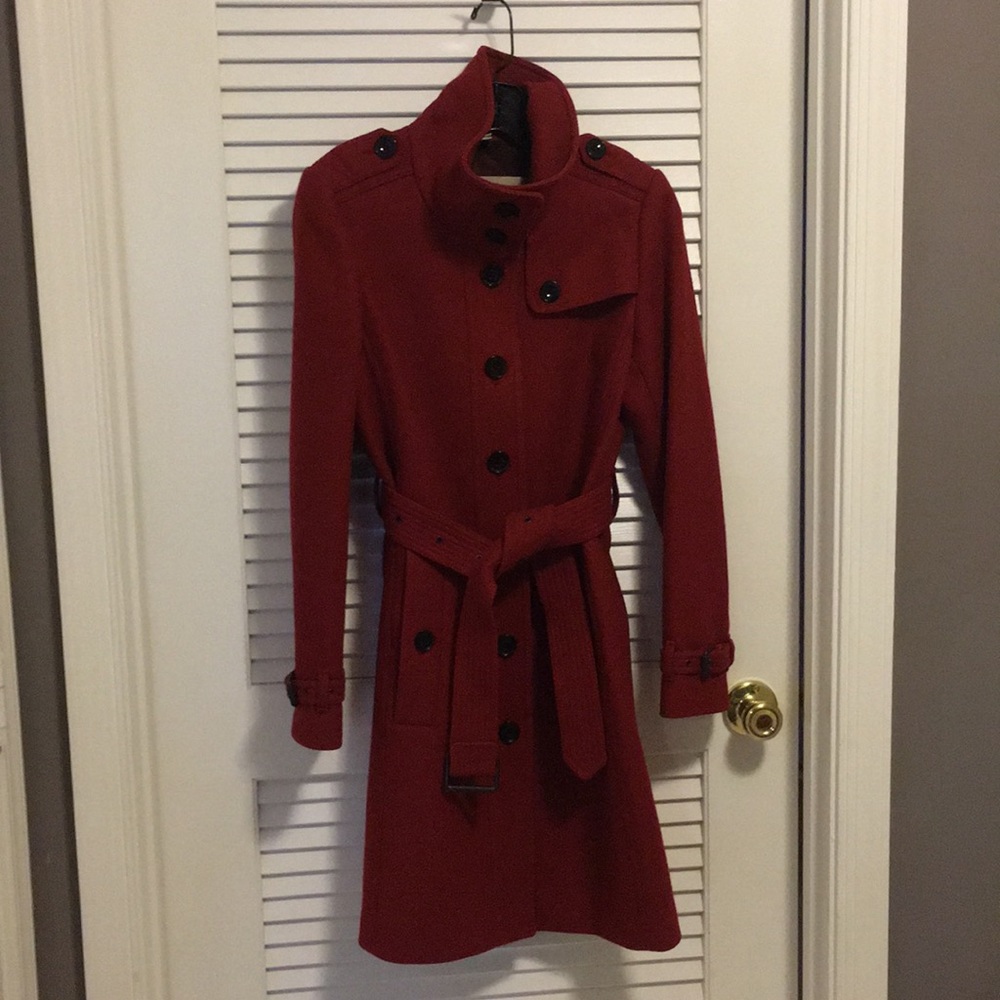 Burgundy Burberry Wool Coat US Size 4, UK Size 6